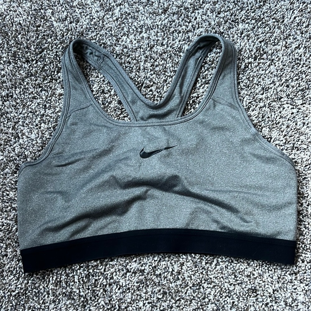 Heather grey and black Nike sports bra